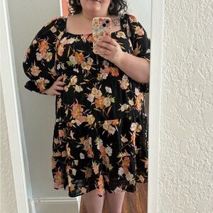 Black Dress with Pink and Orange Floral Design